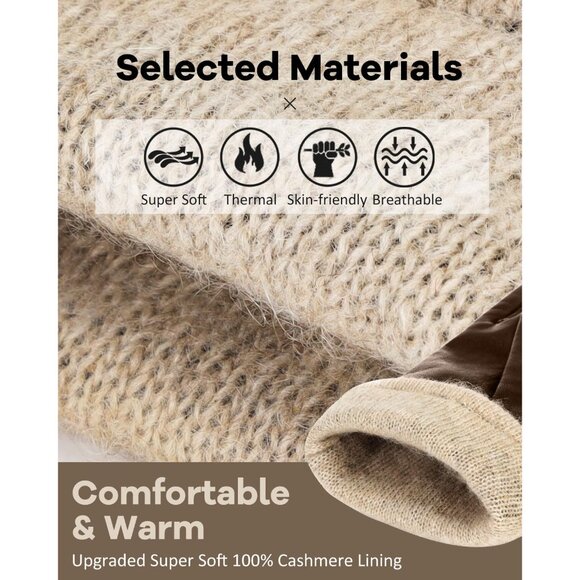 Women's Brown Super Soft Warm Cashmere Lining Genuine Sheepskin Leather Gloves - Picture 2 of 7